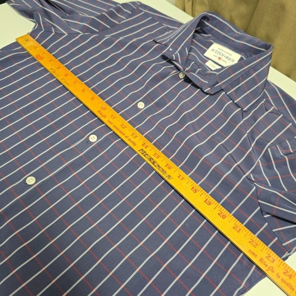 Mizzen Main Shirt Men XL Blue Check Leeward Button Up‎ Trim Fit Stretch Office - Picture 9 of 12